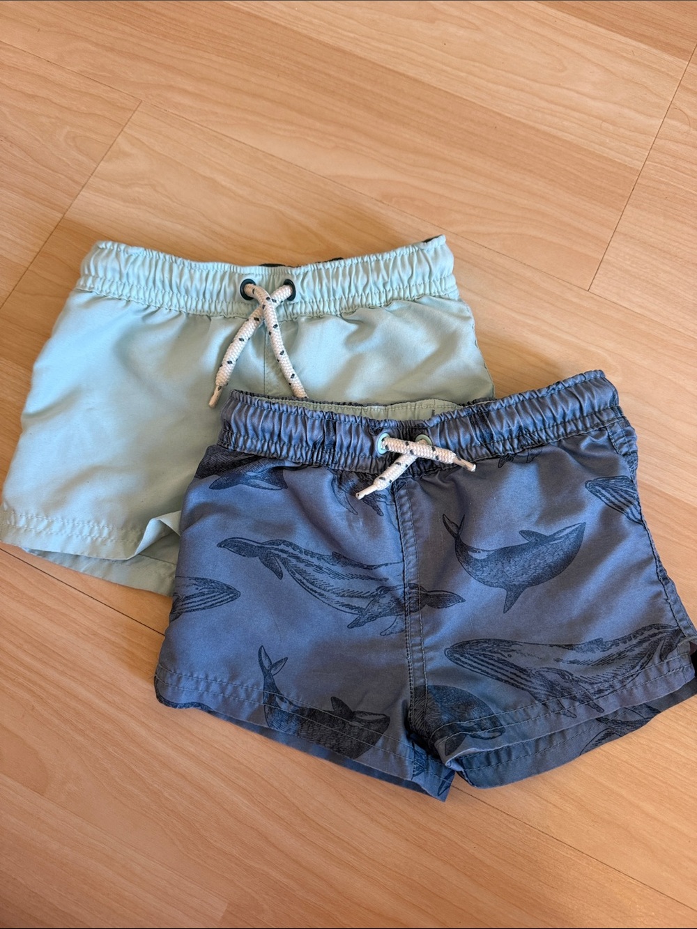Kids' Light Blue and Navy Whale Swim Trunks